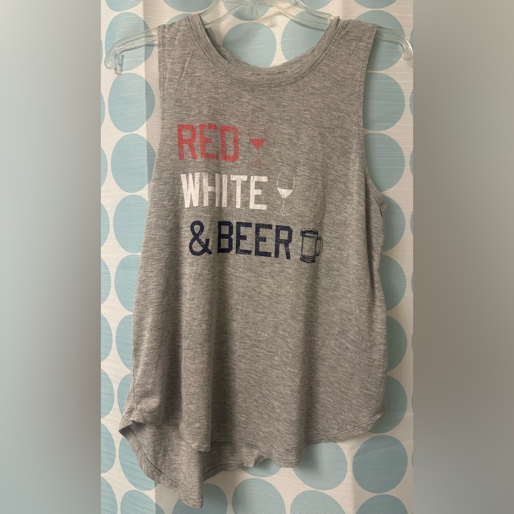 “Red White & Beer” Women’s tank top, Gray, Size M